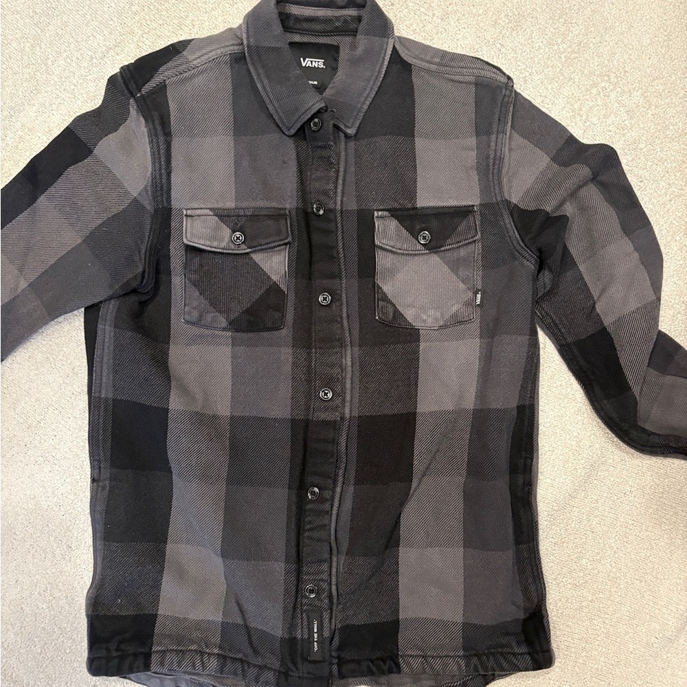 Vans Men's Charcoal and Black Checkered Shirt Jacket